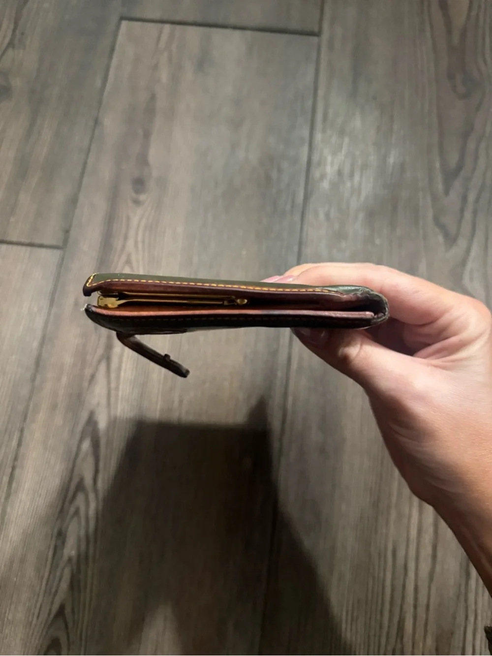 Vintage Hunting World Green Brown Leather Bifold Wallet Coin Purse Luxury Rare